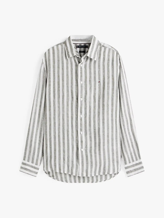 Chemise à rayures Tommy Hilfiger verte en lin