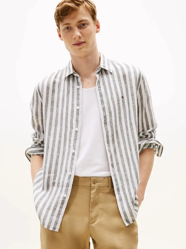 Chemise à rayures Tommy Hilfiger verte en lin