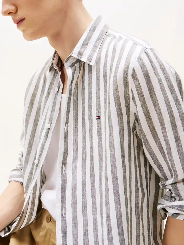 Chemise à rayures Tommy Hilfiger verte en lin