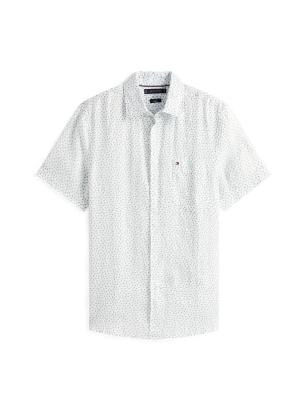 Chemise manches courtes à motifs Tommy Hilfiger verte en lin