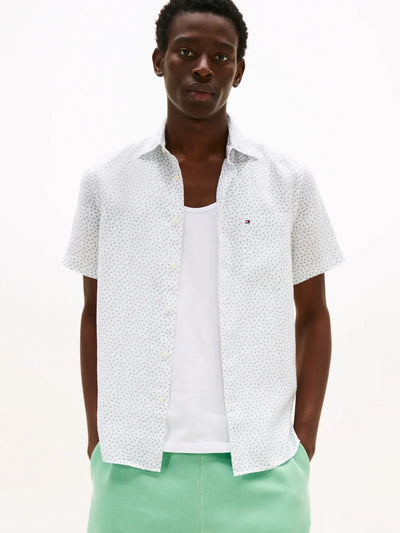 Chemise manches courtes à motifs Tommy Hilfiger verte en lin
