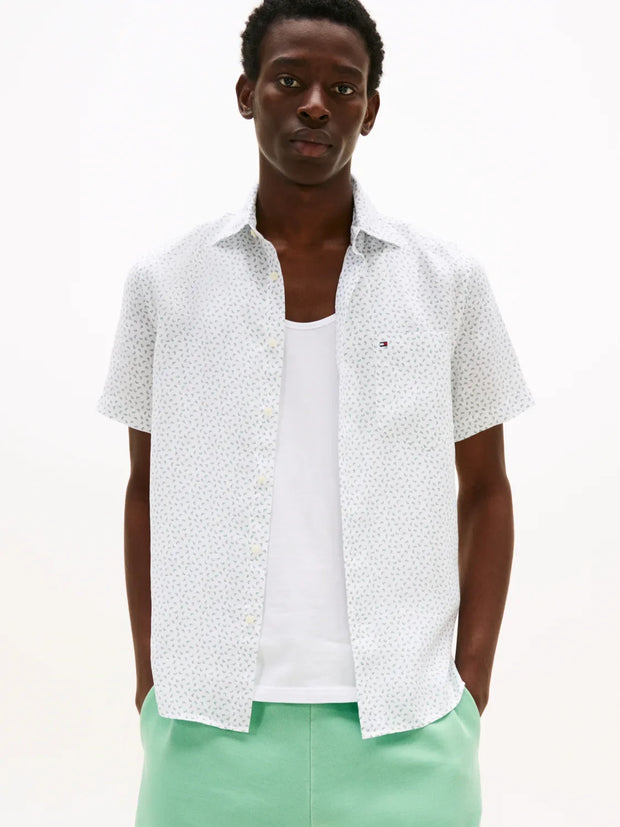 Chemise manches courtes à motifs Tommy Hilfiger verte en lin