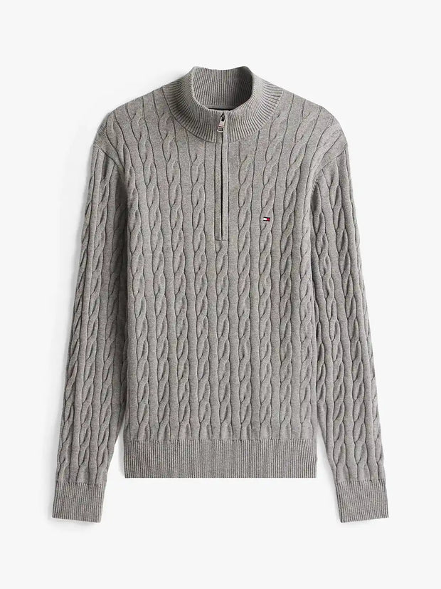 Pull camionneur torsadé Tommy Hilfiger gris