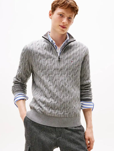 Pull camionneur torsadé Tommy Hilfiger gris