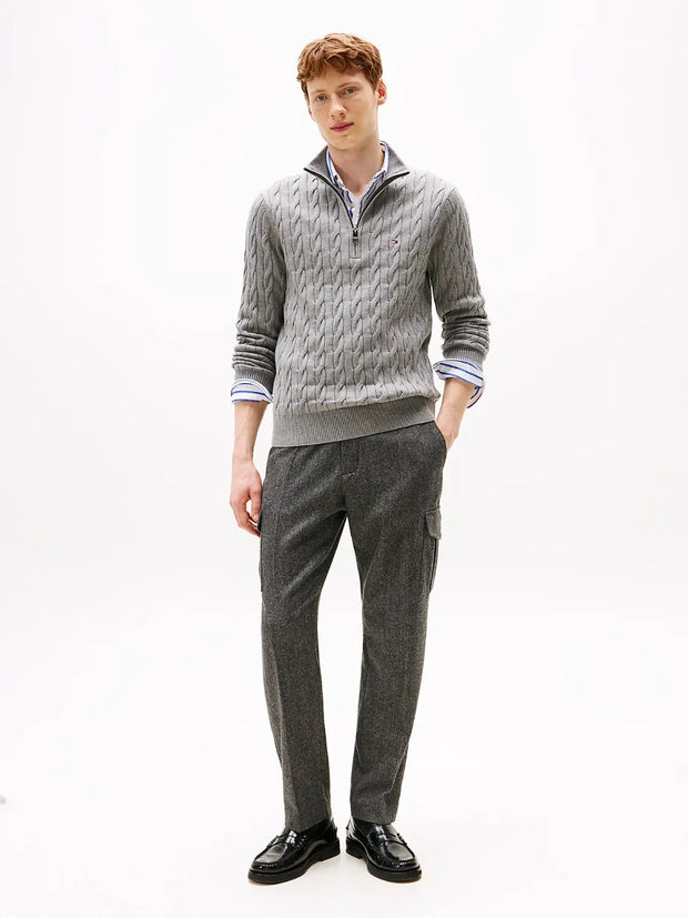 Pull camionneur torsadé Tommy Hilfiger gris