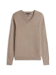 Pull col V Tommy Hilfiger beige en cachemire