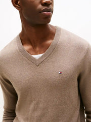 Pull col V Tommy Hilfiger beige en cachemire