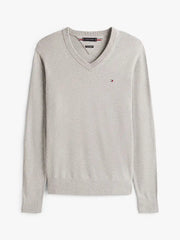 Pull col V Tommy Hilfiger gris en cachemire