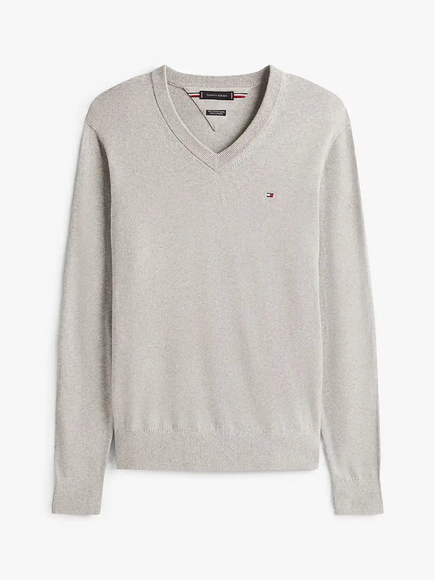 Pull col V Tommy Hilfiger gris en cachemire