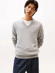 Pull col V Tommy Hilfiger gris en cachemire