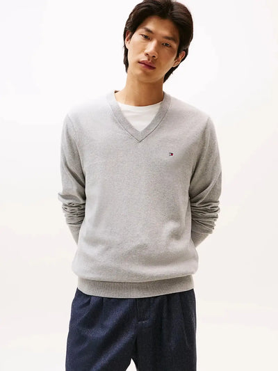 Pull col V Tommy Hilfiger gris en cachemire